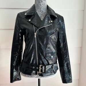 Black Snake Python Embossed Biker Jacket size M Moto Faux Leather Jacket